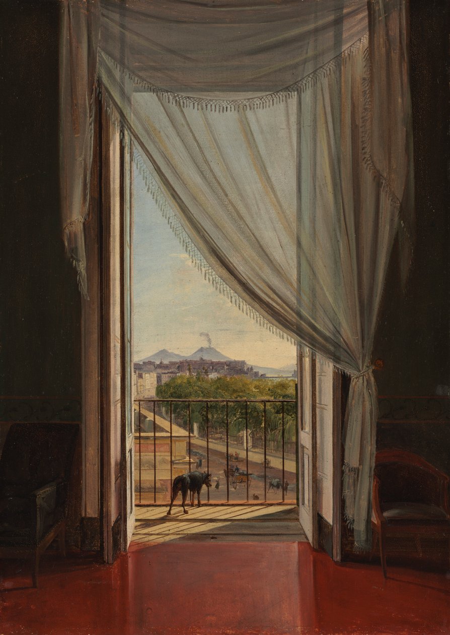 Een uitzicht op Napels door een raam door Franz Ludwig Catel