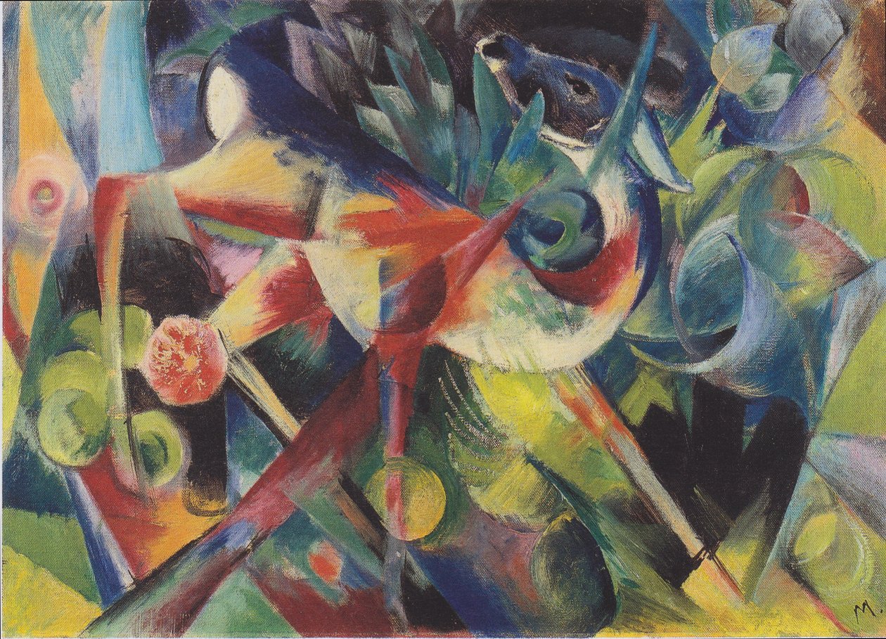 Hert in bloementuin door Franz Marc