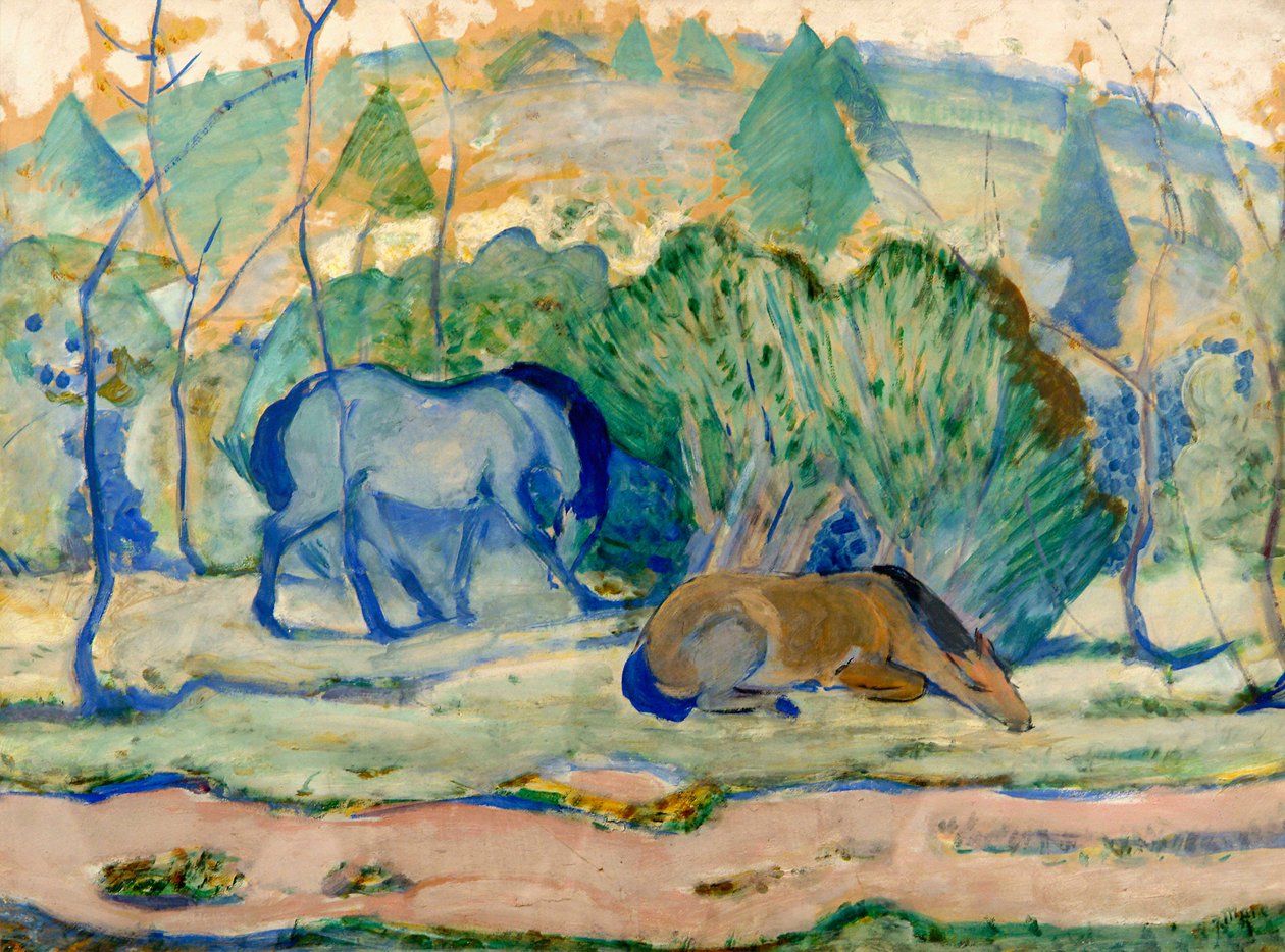 Paarden in de Weide Paarden in een Landschap door Franz Marc
