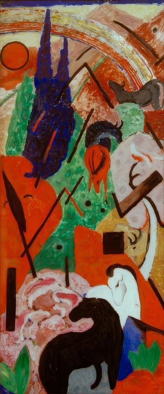 Landschap met dieren en regenboog door Franz Marc