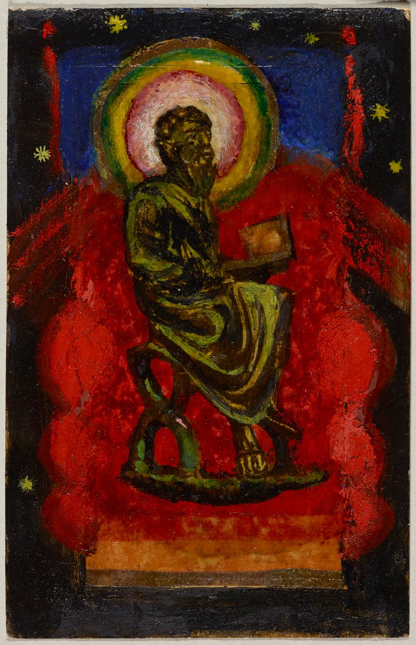 Sitzender Heiliger (Byzantinischer Heiliger), Postkarte aus Sindelsdorf an Wassily Kandinsky in München door Franz Marc