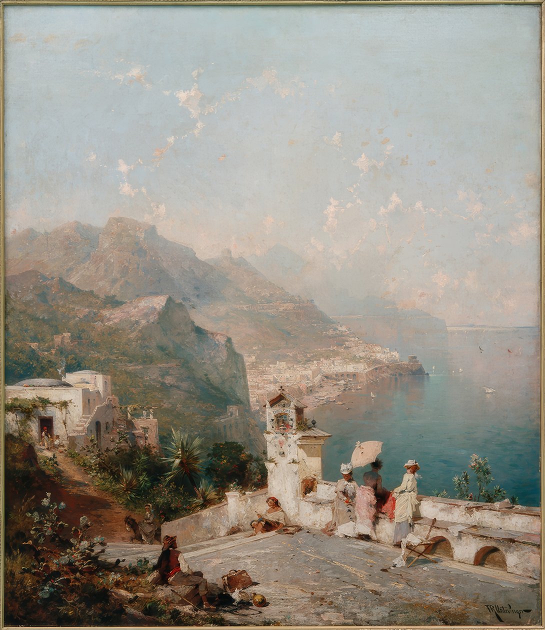 Elegante Dames Overzien de Golf van Salerno door Franz Richard Unterberger