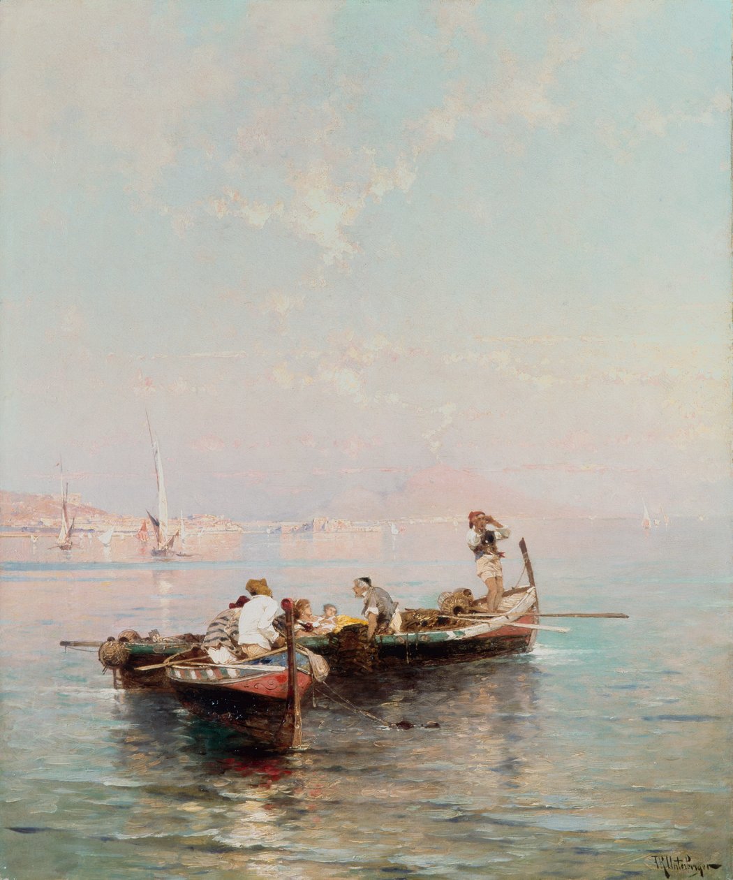 Vissersboot in de baai van Napels door Franz Richard Unterberger