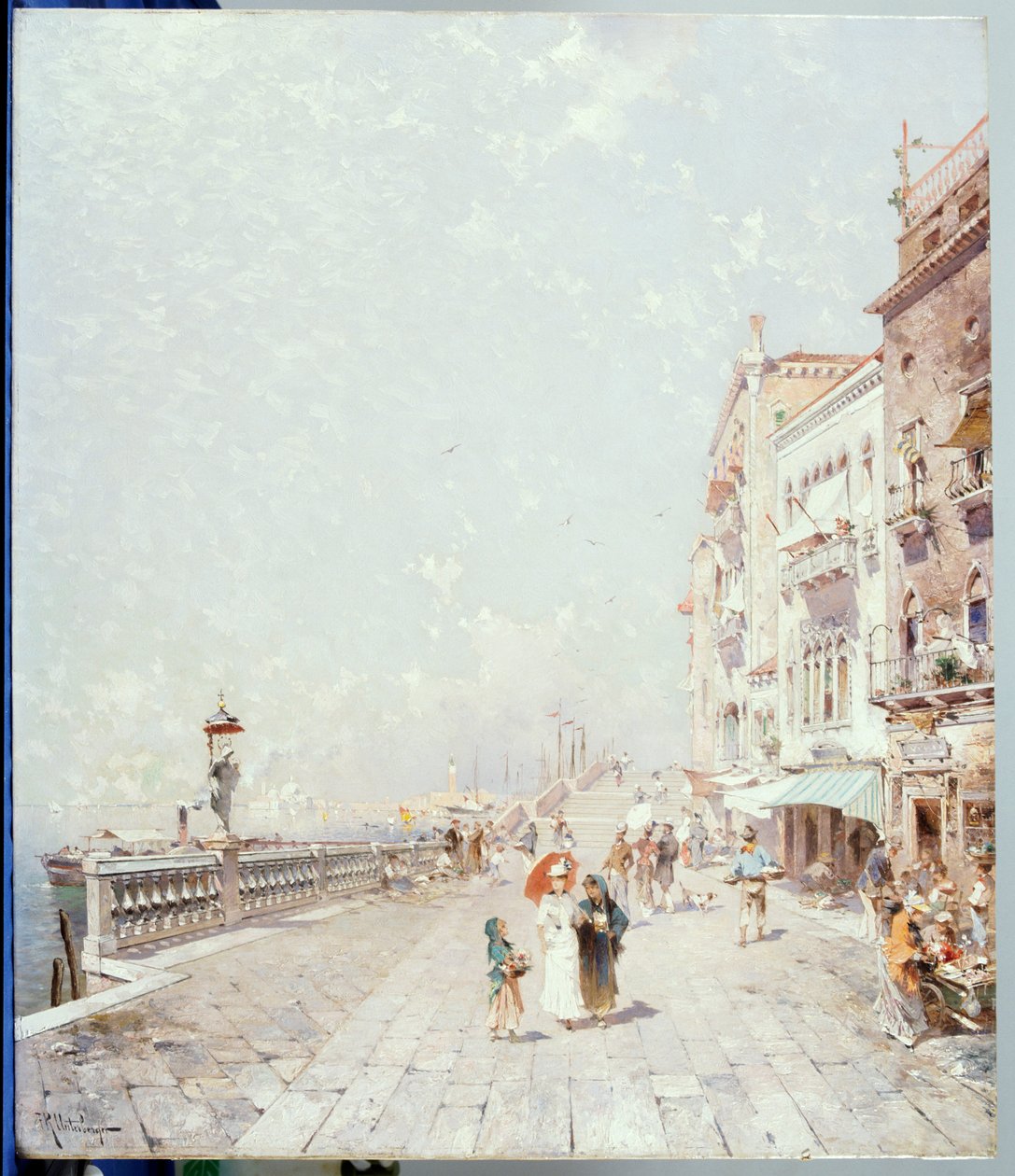 De Molo, Venetië, kijkend naar het Westen met Wandelende Figuren door Franz Richard Unterberger