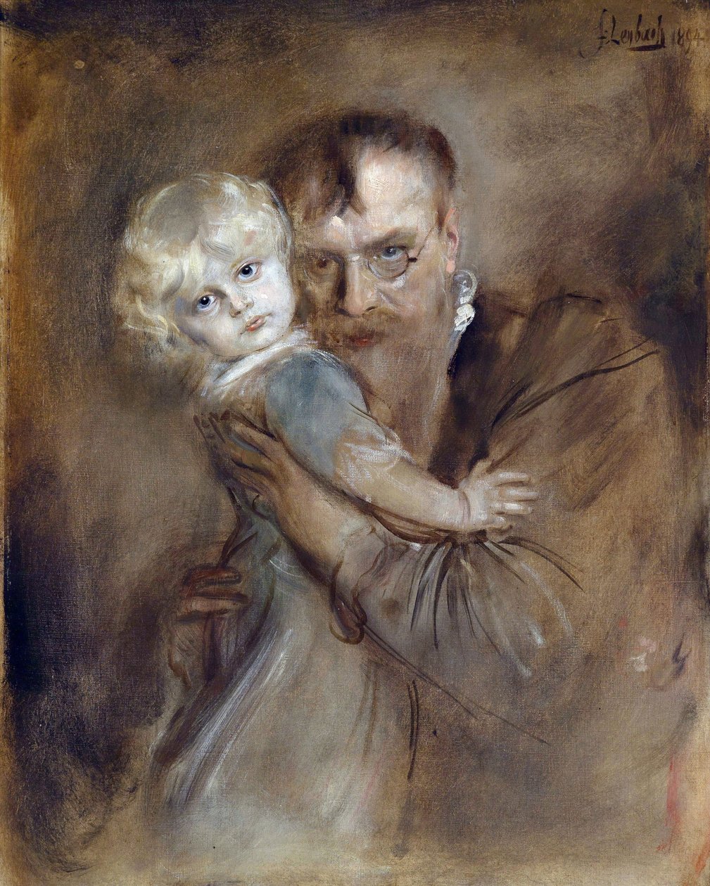 Zelfportret met dochter Marion door Franz Seraph von Lenbach