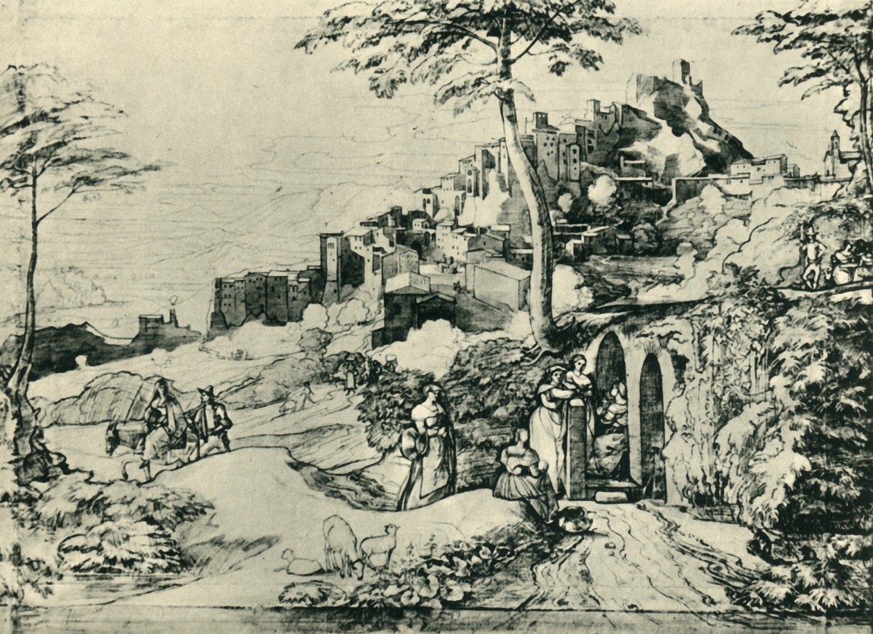 Vrouwen bij een waterfontein in Olevano, nabij Rome, Italië, 1822, 1943 door Franz Theobald Horny