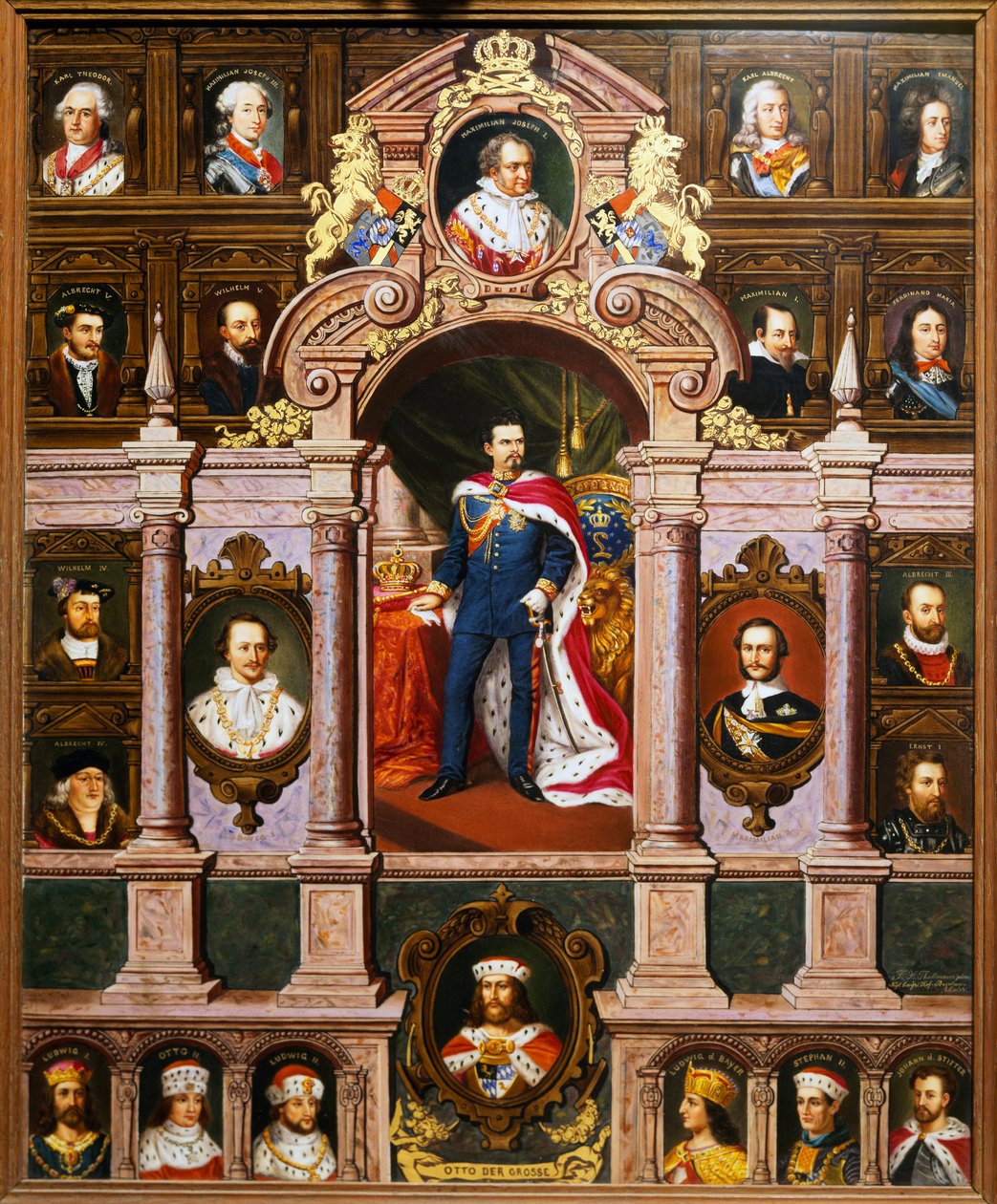 Paneel met portretten van de Beierse koningen van de Wittelsbach familie door Franz Xaver Thallmaier