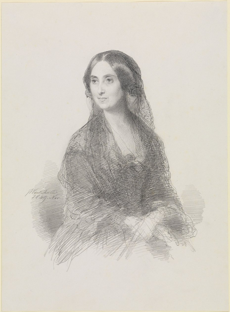 Portret van een dame in Spaanse klederdracht, zittend, halffiguur door Franz Xaver Winterhalter