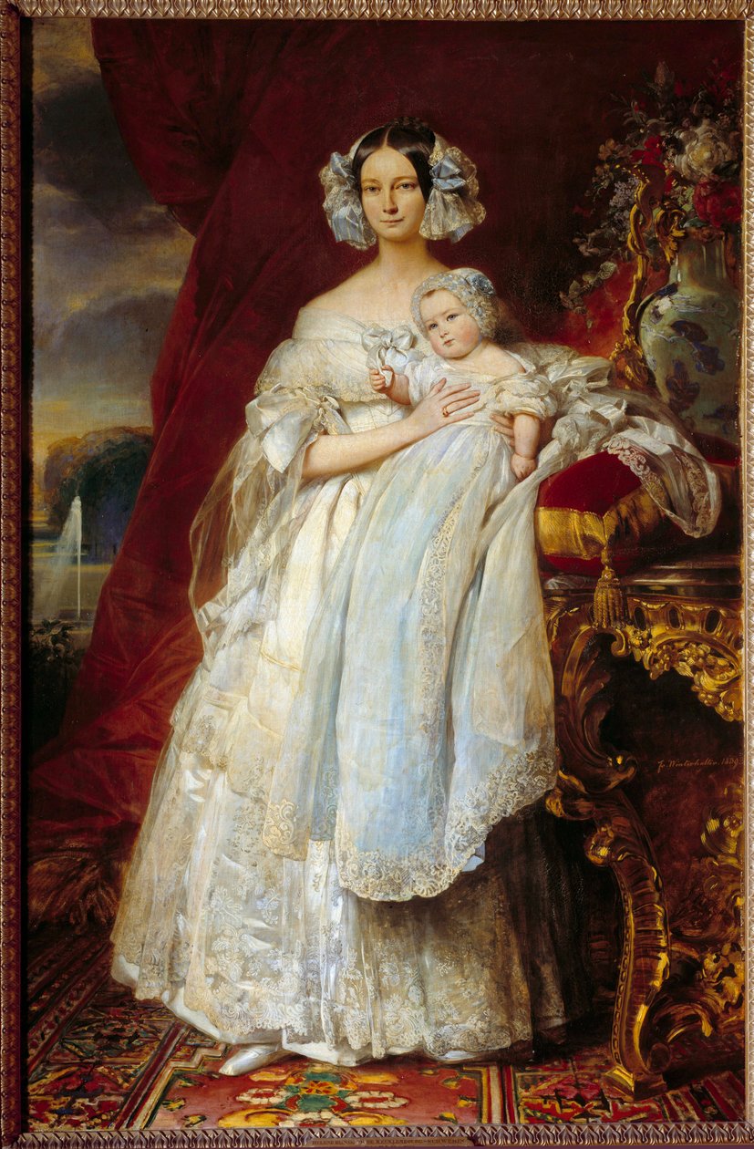 Portret van Helene Louise van Mecklenburg-Schwerin, hertogin van Orléans en de graaf van Parijs door Franz Xaver Winterhalter