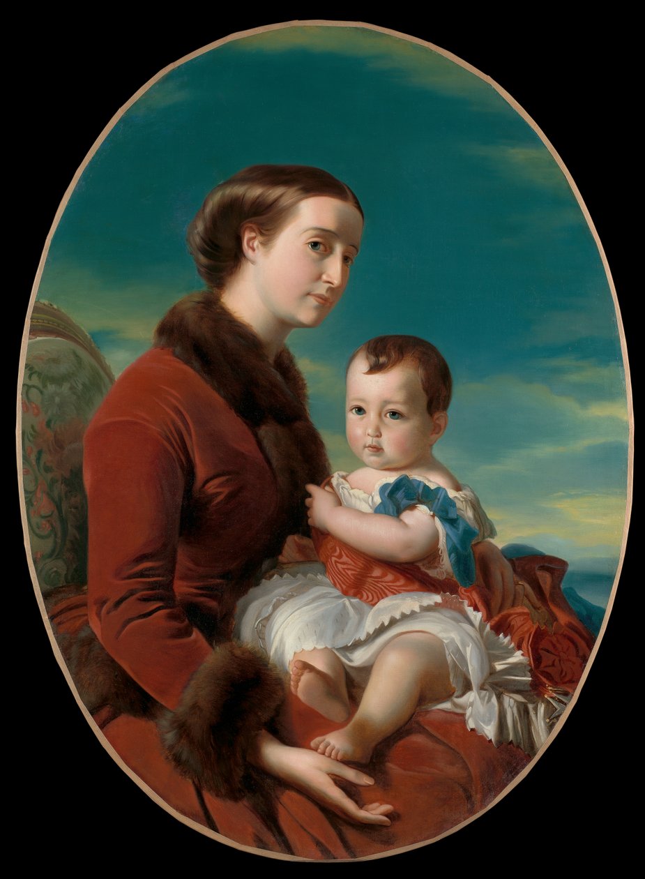 Portret van keizerin Eugenie met keizerlijke prins door Franz Xaver Winterhalter