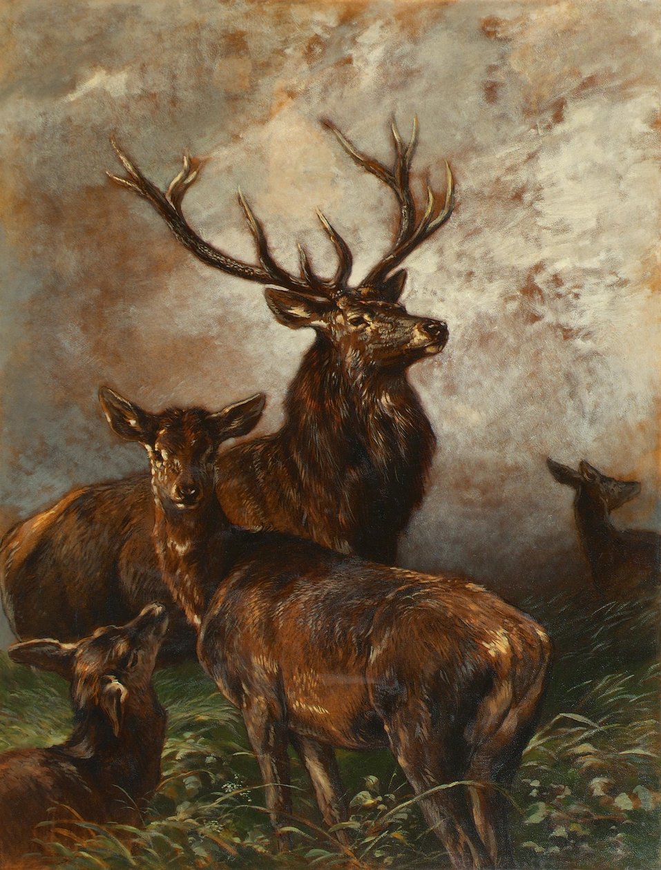 Herten en hinden door Franz Xaver von Pausinger