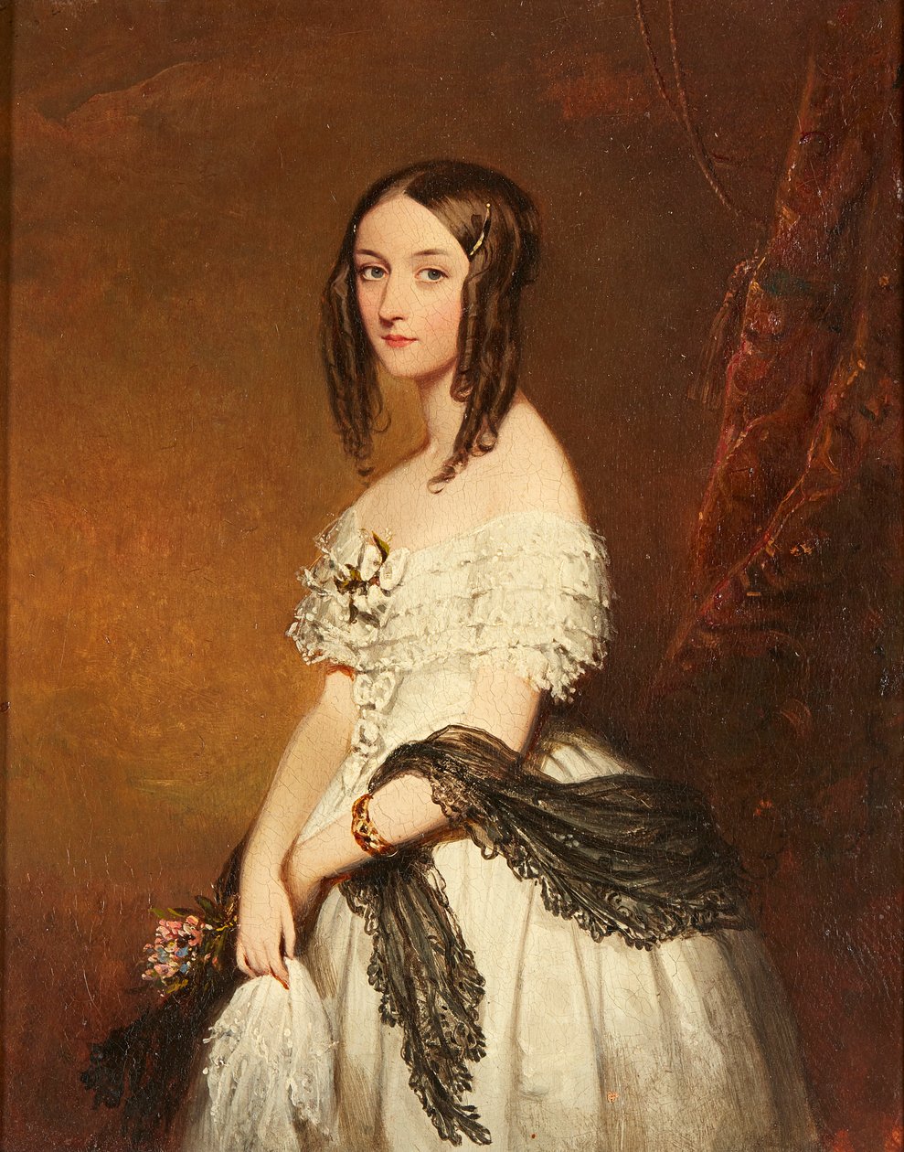 Een stilleven van diverse bloemen in een vaas met gemengd fruit op een richel door Franz Xavier (manner of) Petter