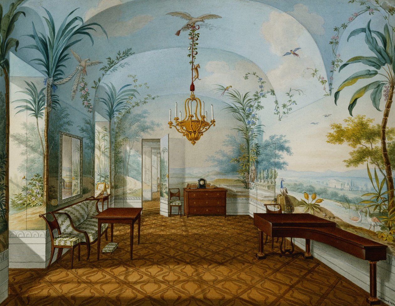 Geschilderde salon in het paleis van Schönbrunn genaamd Marian