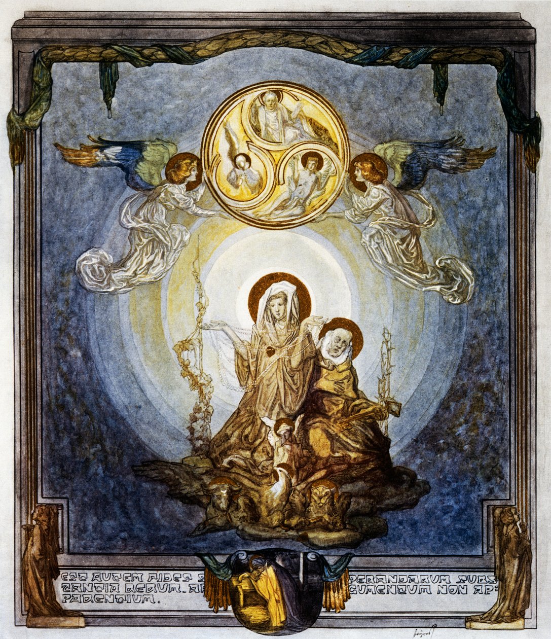 Geloof is de substantie van de dingen die we hopen, en het bewijs van de dingen die niet gezien worden, en dit lijkt mij de essentie ervan, canto XXIV, Hemel, Goddelijke Komedie door Dante Alighieri, illustratie door Franz von Bayros door Franz von  Bayros