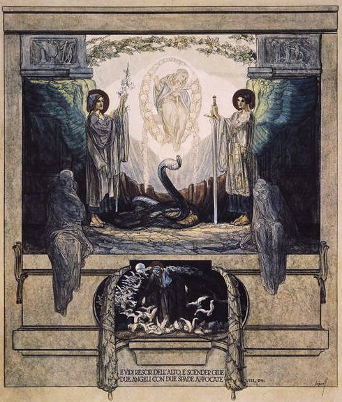 Illustratie uit Dantes Goddelijke Komedie, Vagevuur, Canto VIII: 24 door Franz von Bayros
