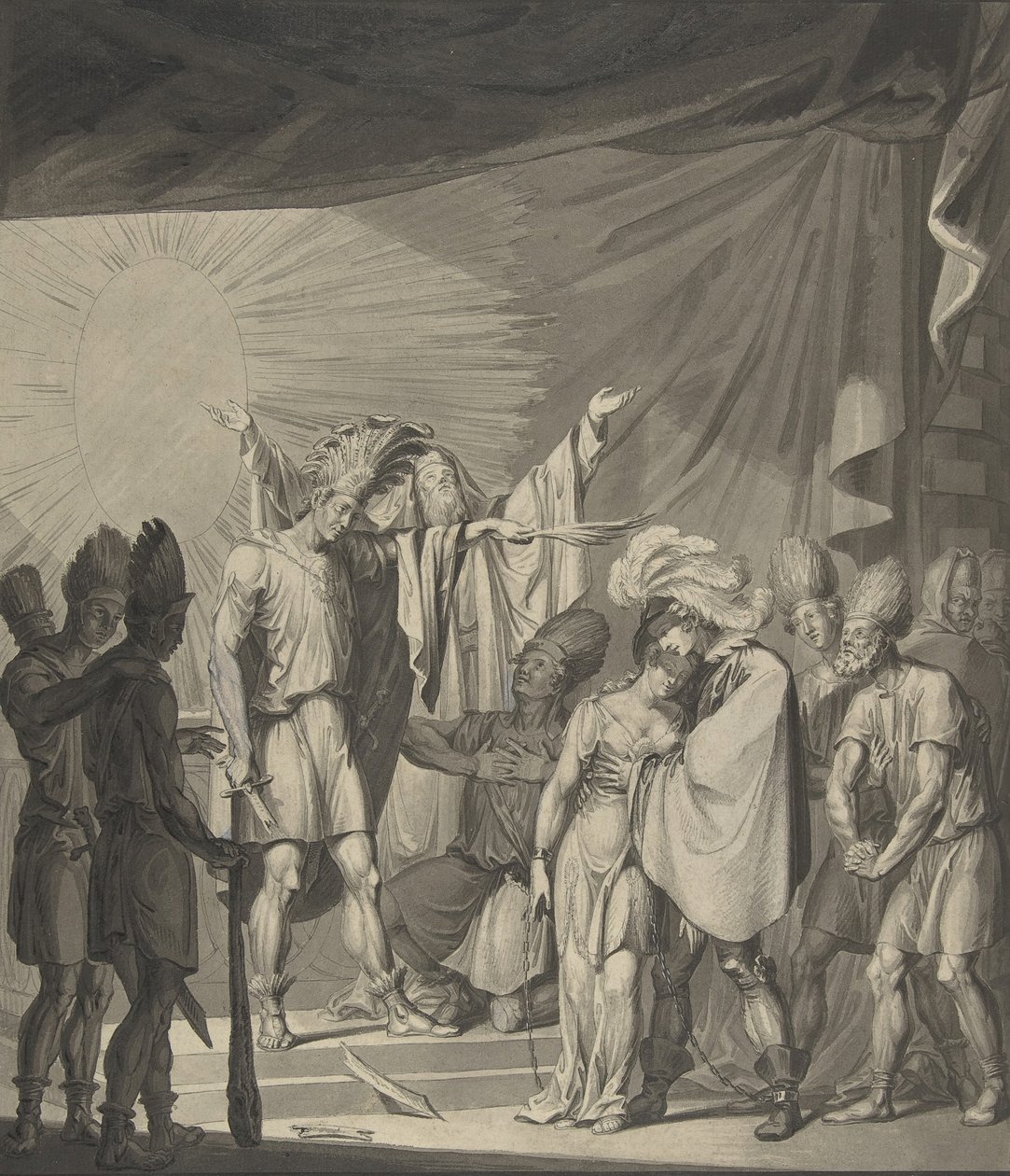 Zonnekoning zalft een gebonden paar, uit August von Kotzebue