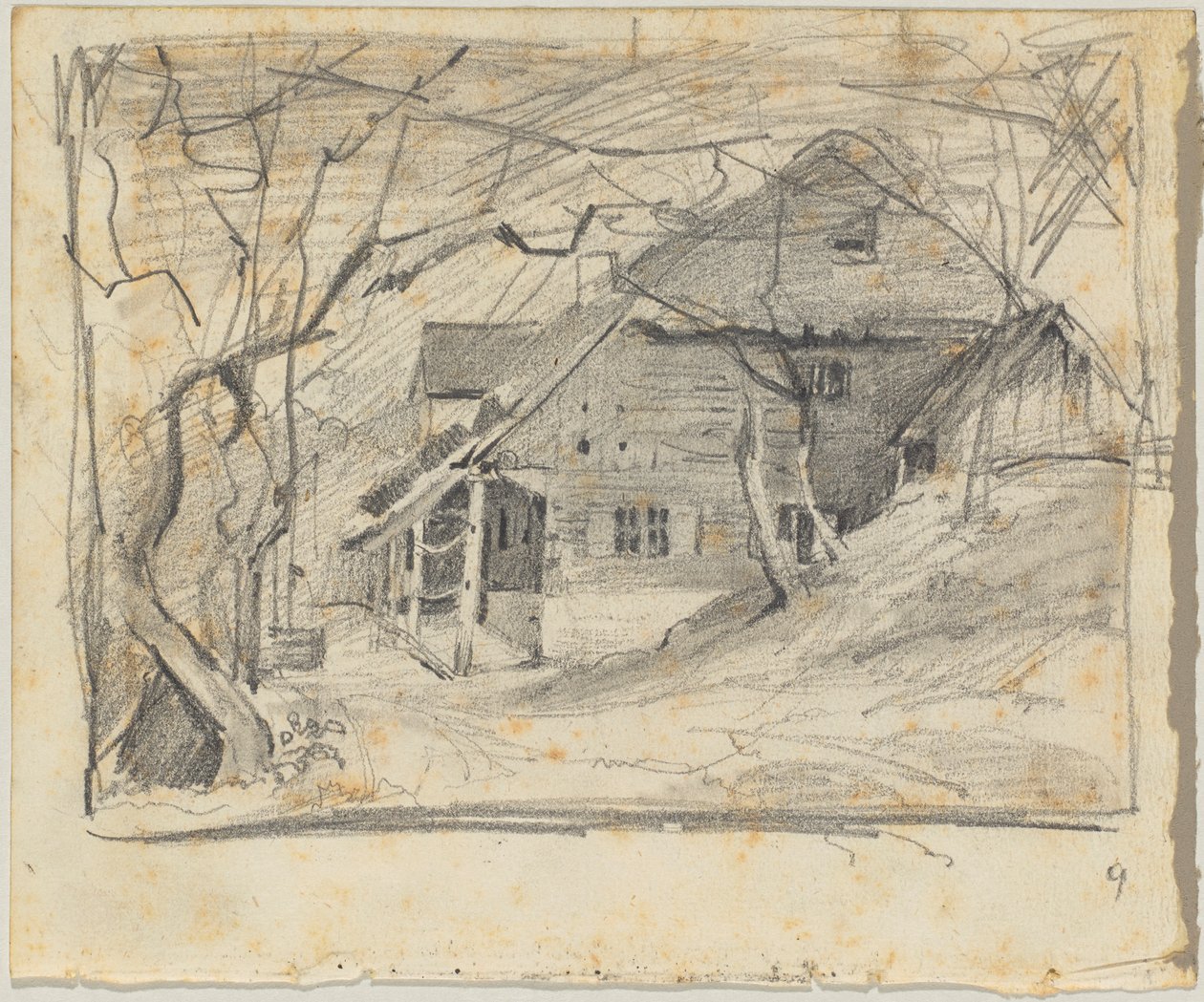 Boerderij onder Kale Bomen door Franz von Lenbach