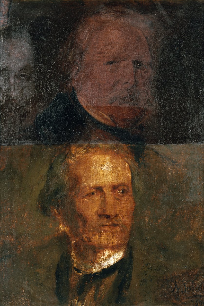 Portretstudies (Moritz von Schwind en Gottfried Semper) door Franz von Lenbach