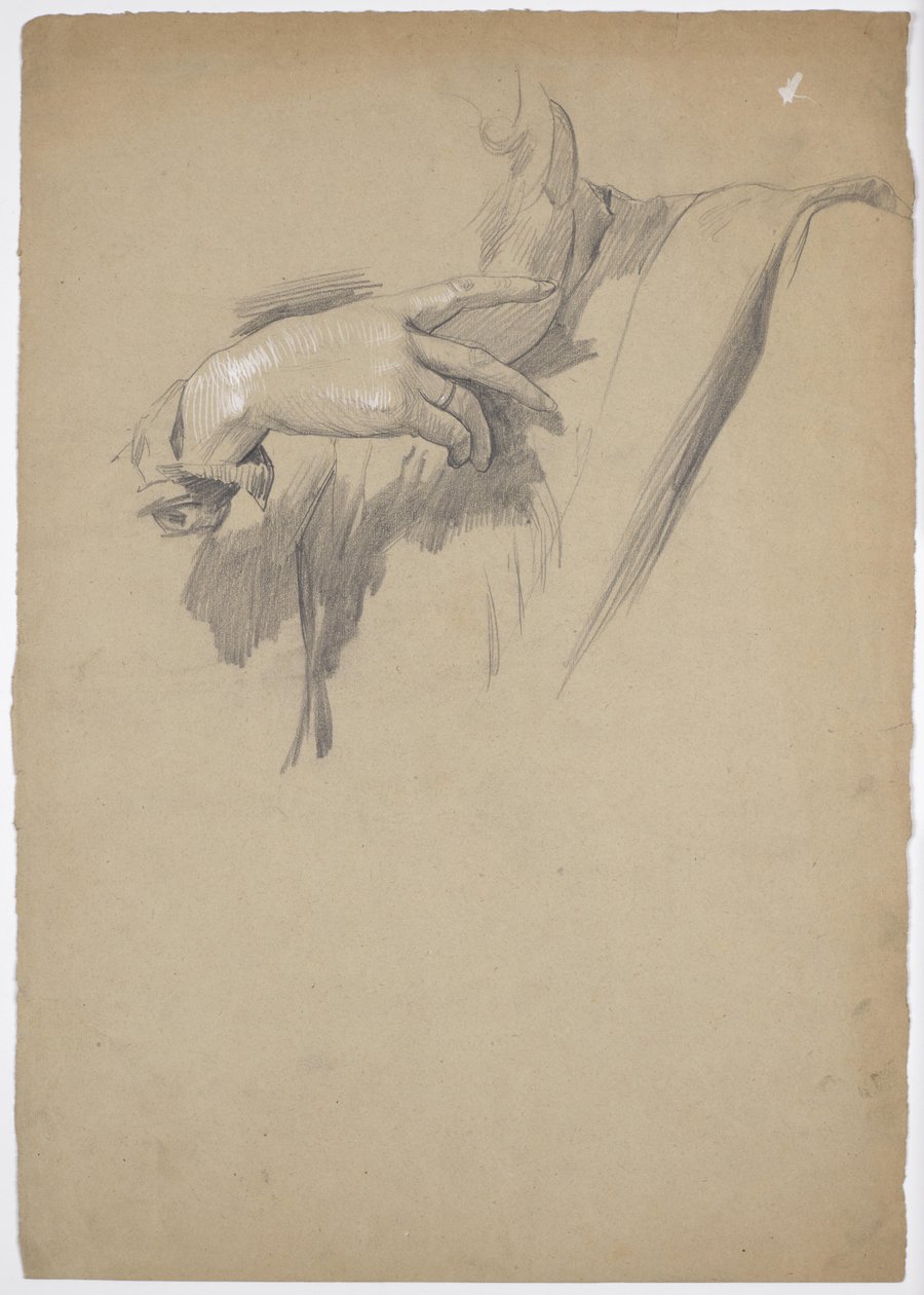 Detailstudie voor het schilderij "Leonardo schaakt met zijn muze". door Franz von Matsch