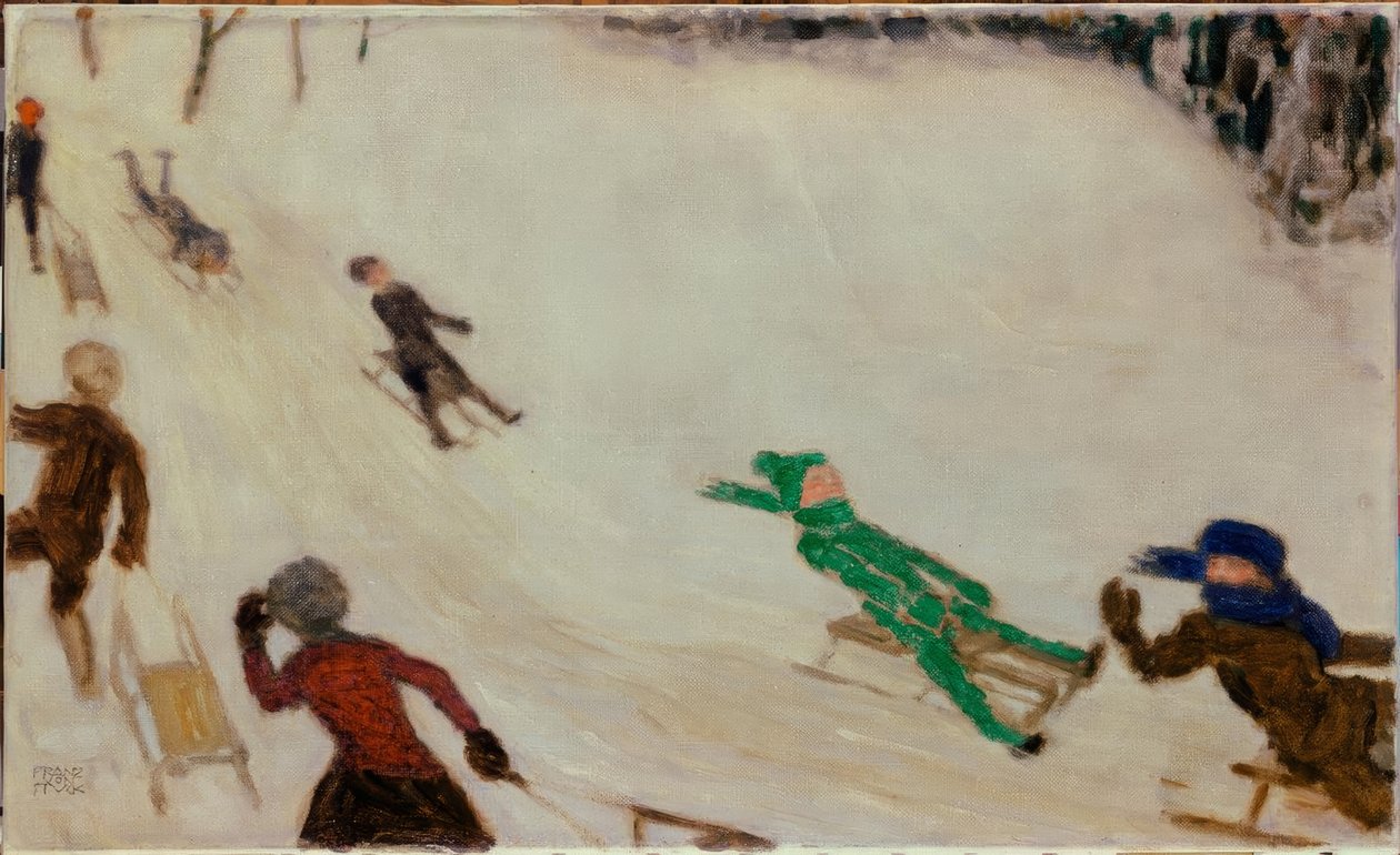 Rodelende kinderen door Franz von Stuck