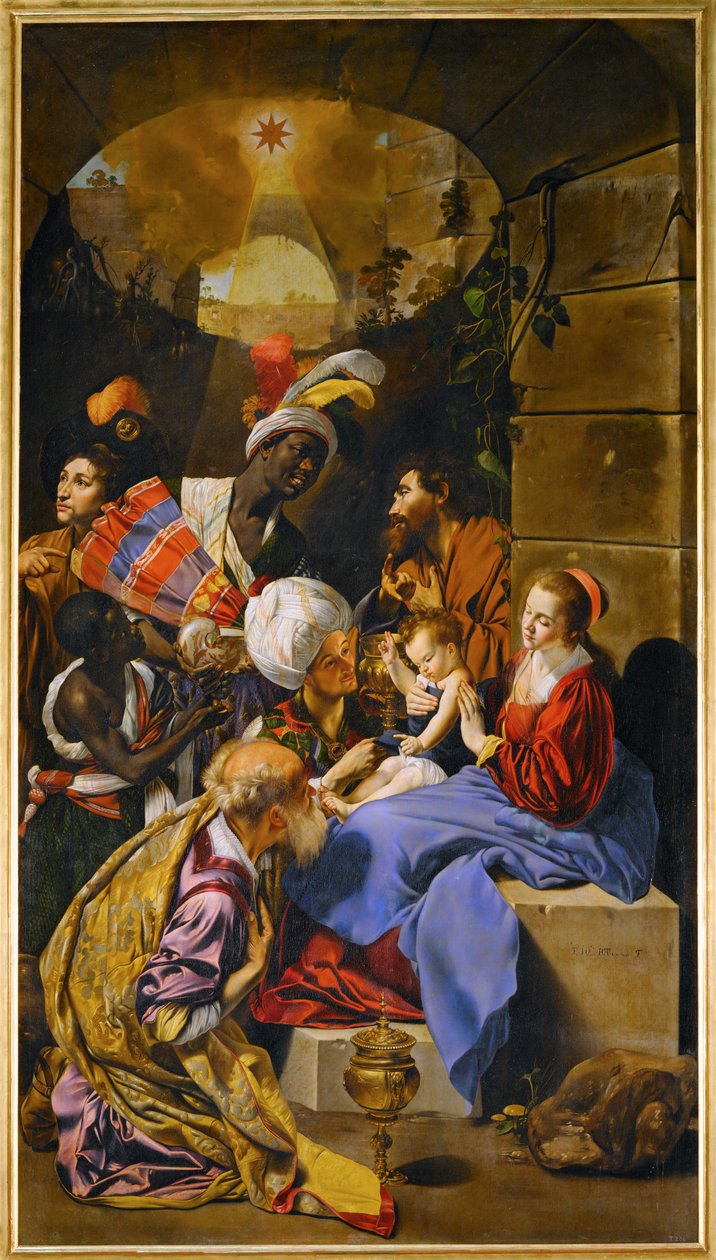 De aanbidding van de Wijzen ... (schilderij op doek) door Fray Juan Batista Maino or Mayno
