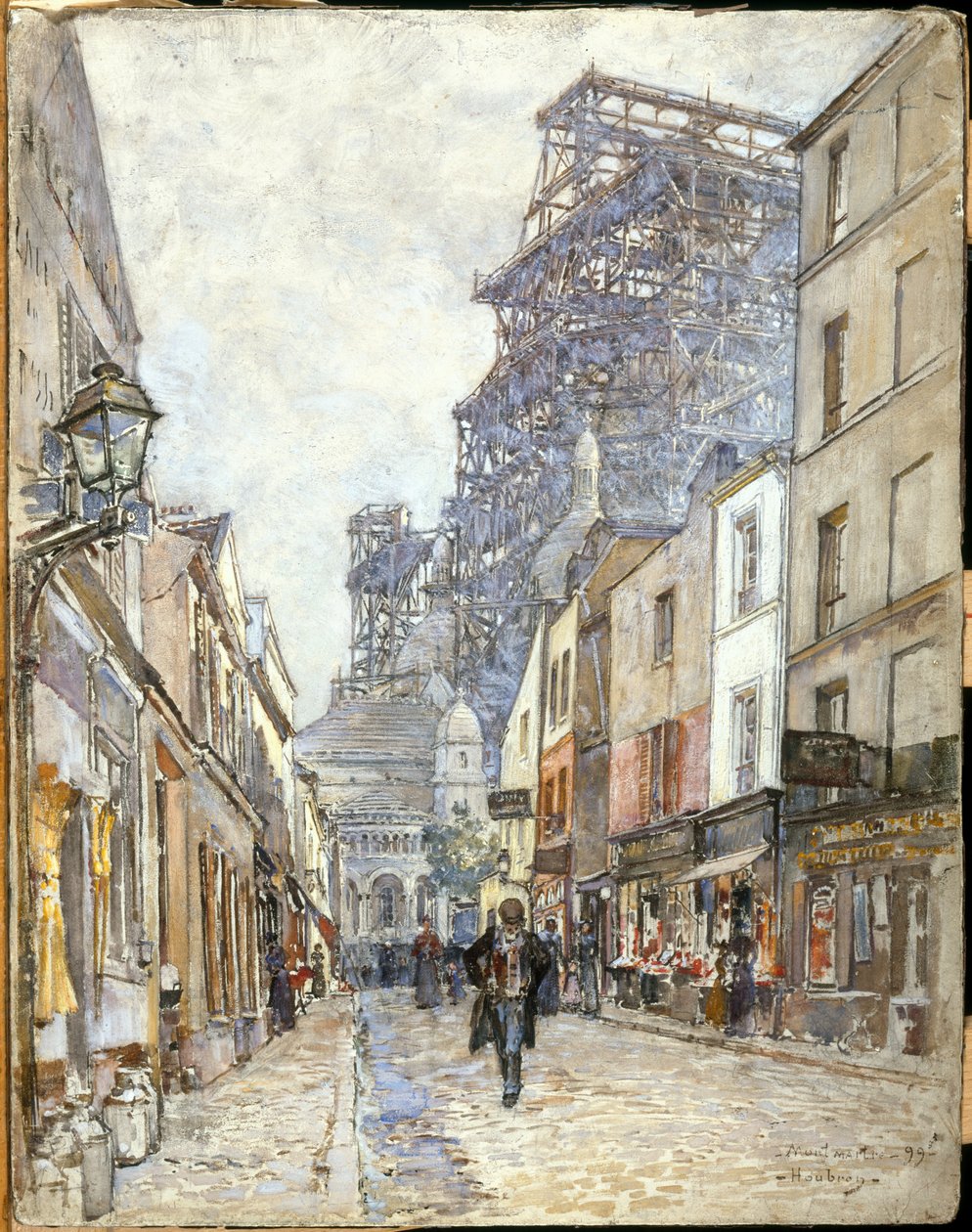 Frans: Rue du Chevalier-de-la-Barre, met de Sacré-Cœur in aanbouw door Frederic Anatole Houbron