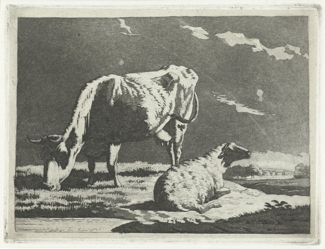 Landschap met koe en schaap door Frédéric Théodore Faber