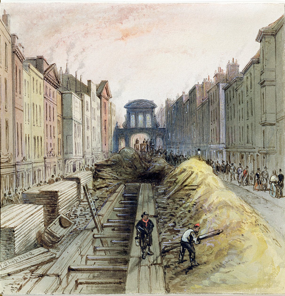 Fleet Street met de Nieuwe Gemeentelijke Riolering in Aanbouw door Frederick Shepherd