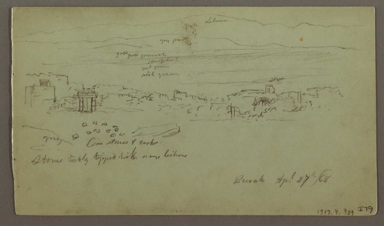 Tekening, Rotsblokken, Huis, april 1868 door Frederic Edwin Church
