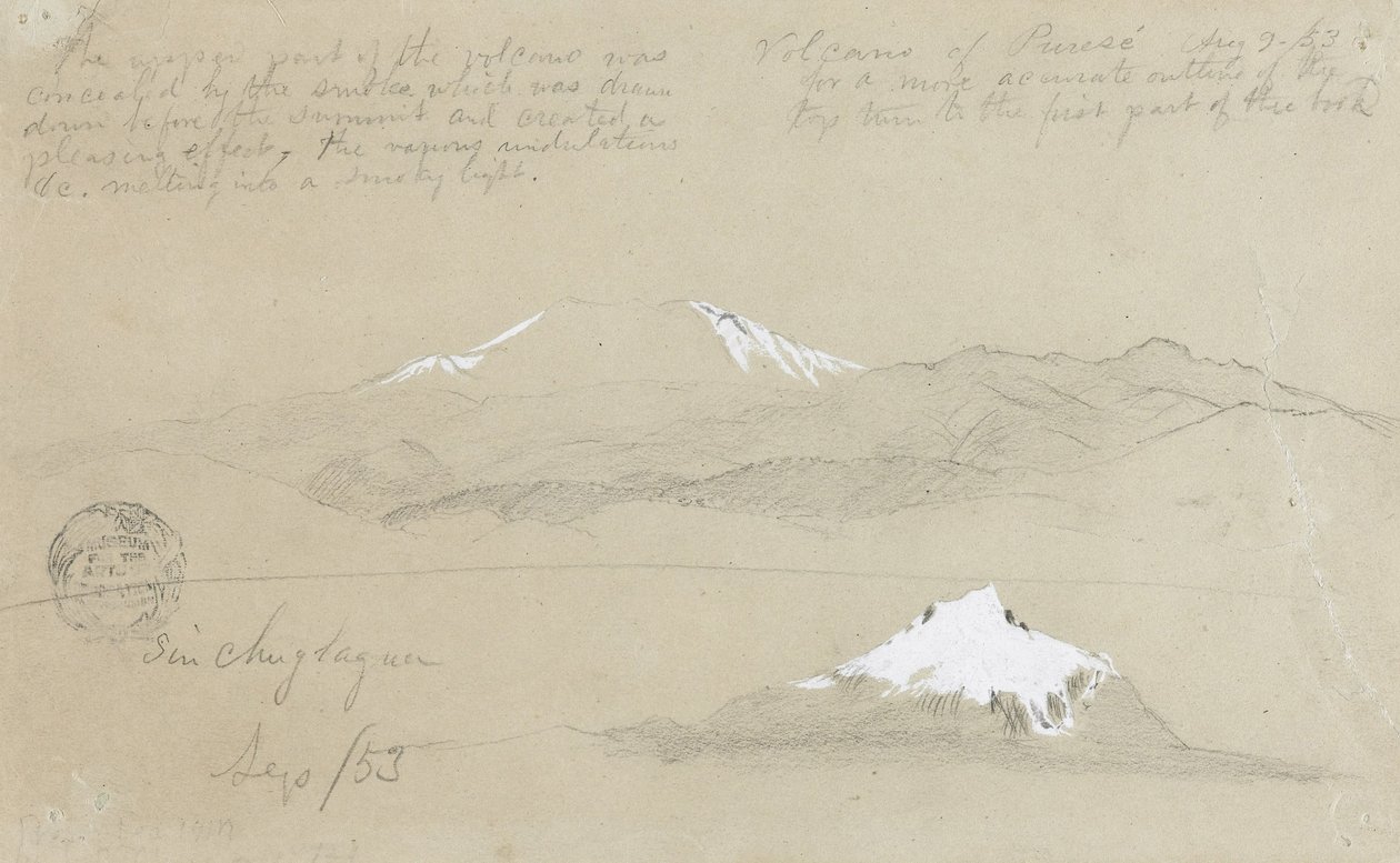 Uitzichten van de Puresé-vulkaan, Colombia en Mt. Sincholagua, Ecuador door Frederic Edwin Church