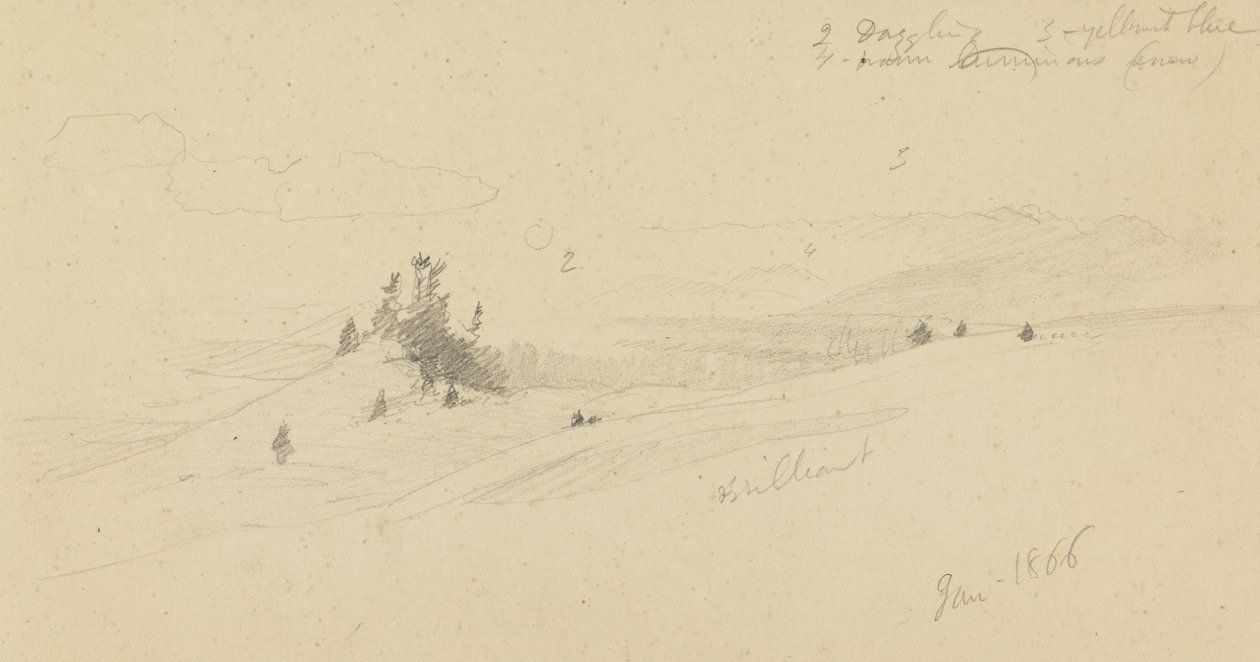 Bosrijke heuveltop, heuvelachtige vallei, zon door Frederic Edwin Church