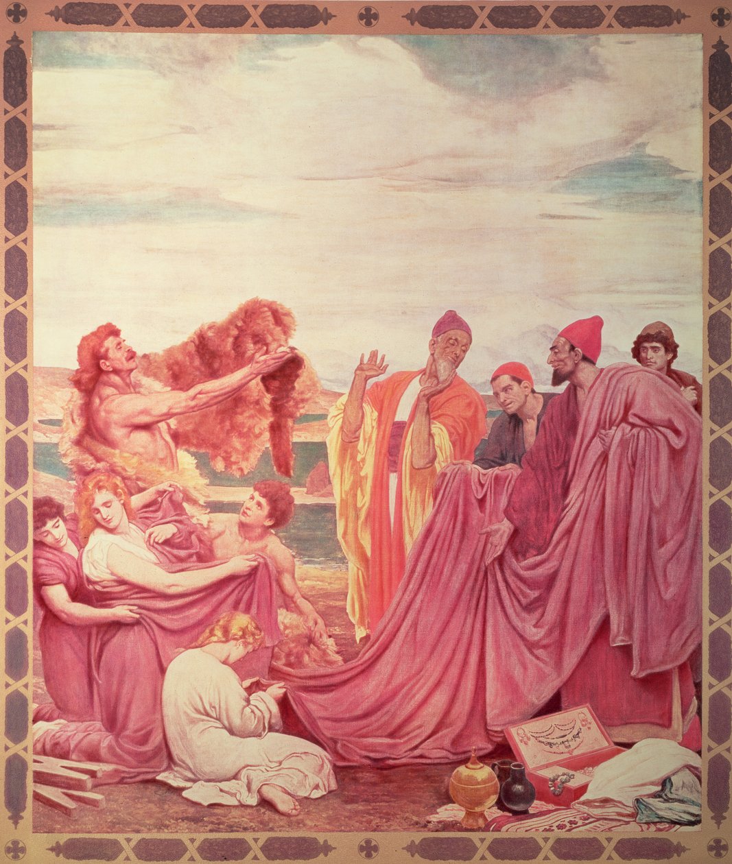 Feniciërs Handelen met Vroege Britten, kopie van een schilderij in de Royal Exchange, gepubliceerd in 1895 door Frederic Leighton