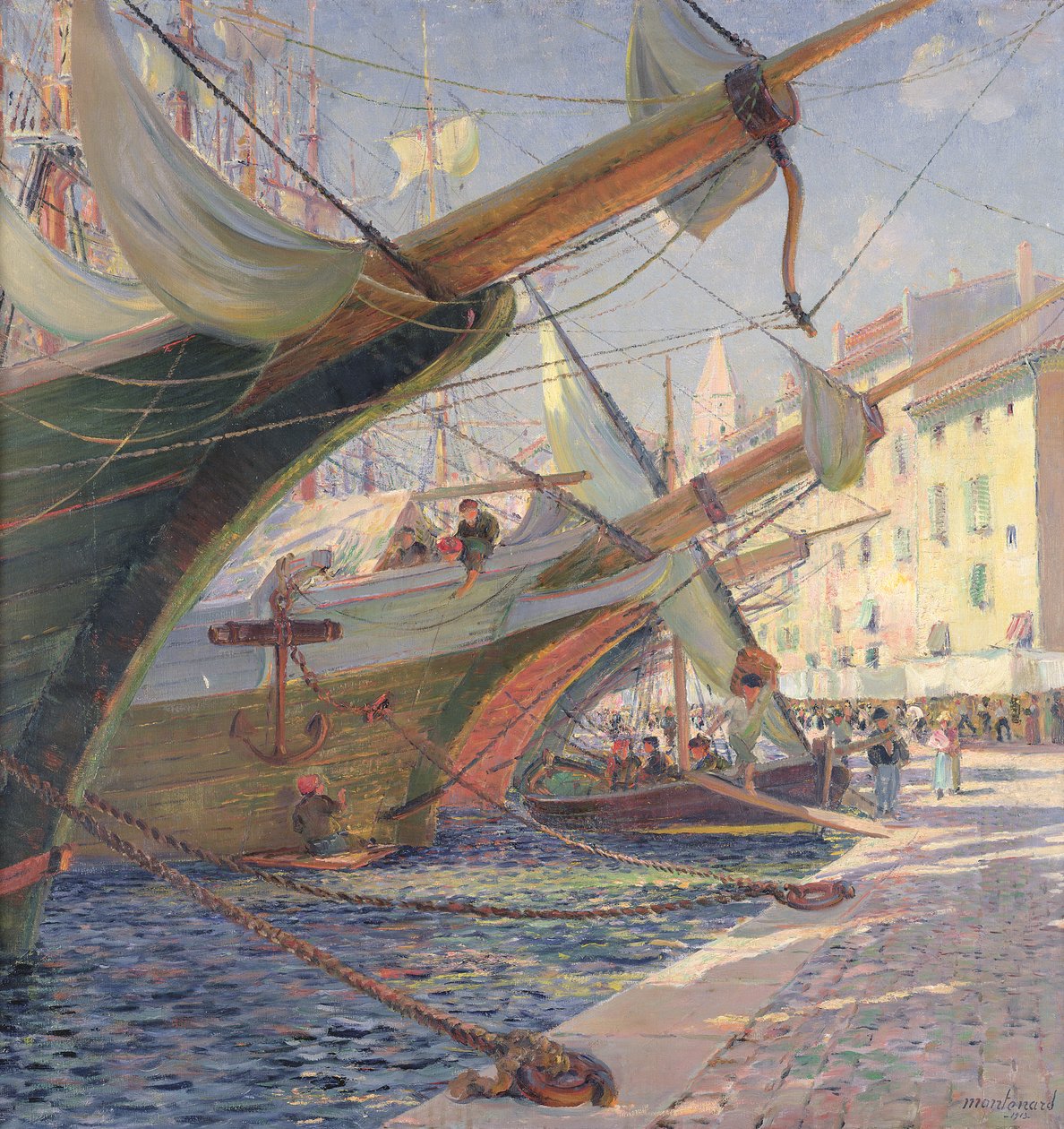 Uitzicht op een mediterrane haven, 1913 door Frederic Montenard