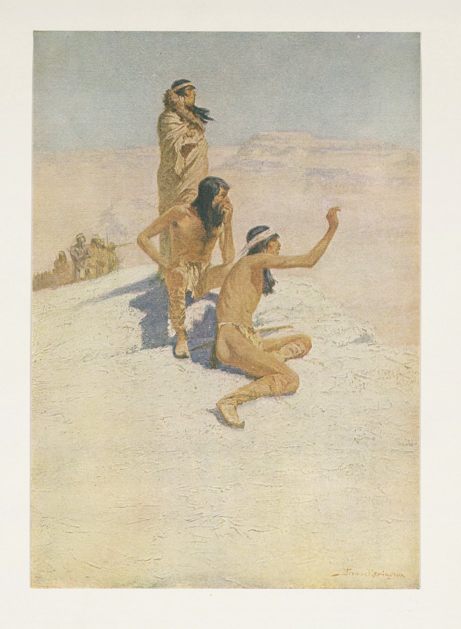 Cabeza de Vaca in de woestijn, uit Colliers Weekly, pub. 1906 door Frederic Remington