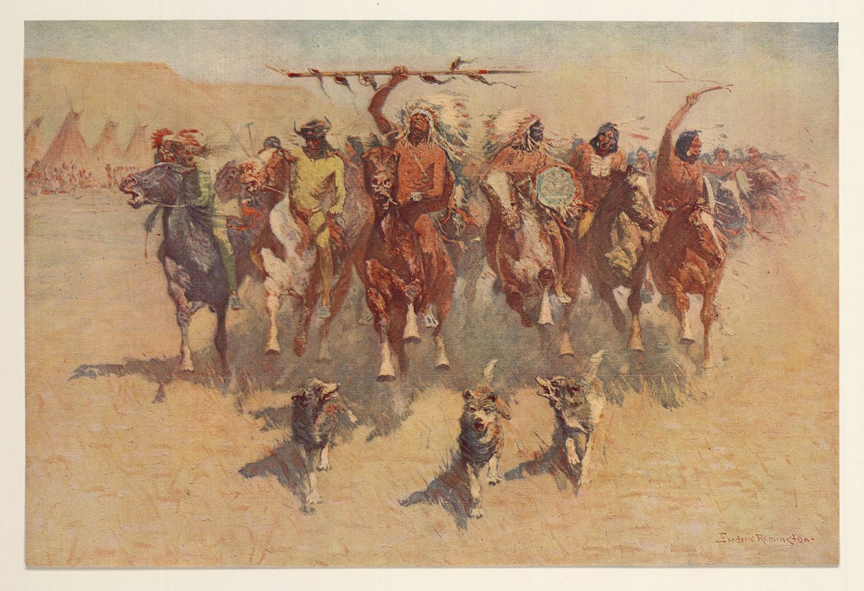 De ceremonie van de scalpen, uit Colliers Weekly, pub. 1906 door Frederic Remington