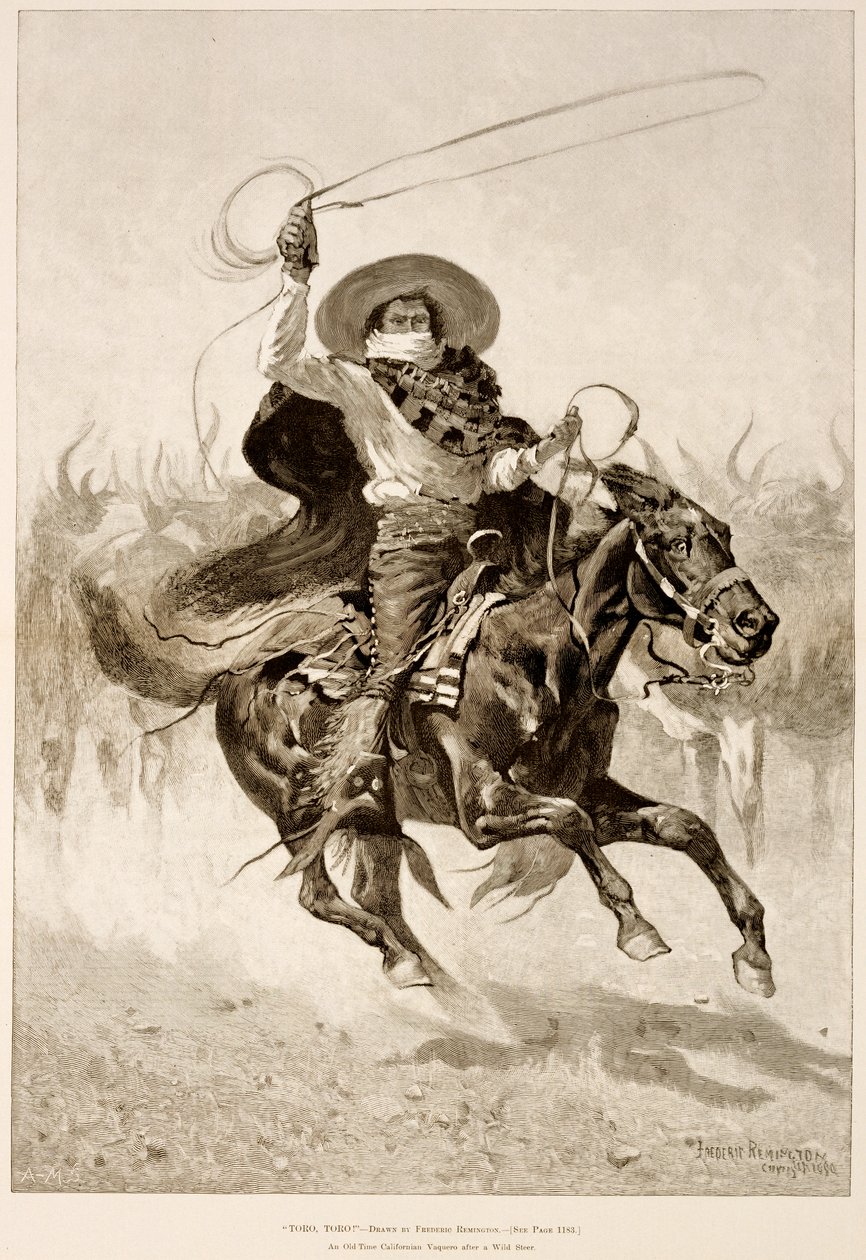 Toro, Toro!, een Oude Californische Vaquero Achter een Wilde Stier door Frederic Remington