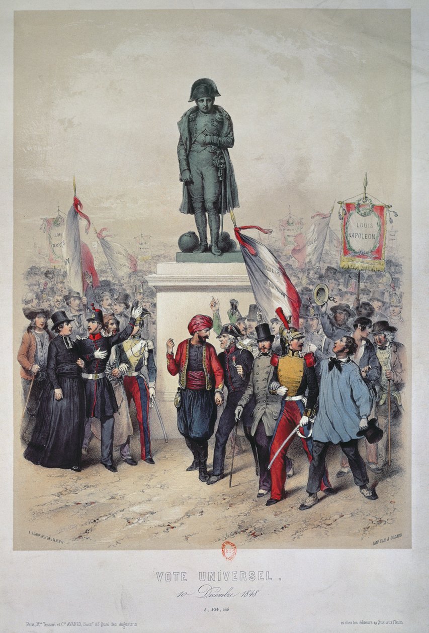 Algemeen Kiesrecht, 10 december 1848, verkiezing van Louis Napoleon Bonaparte, 1848-49 door Frederic Sorrieu