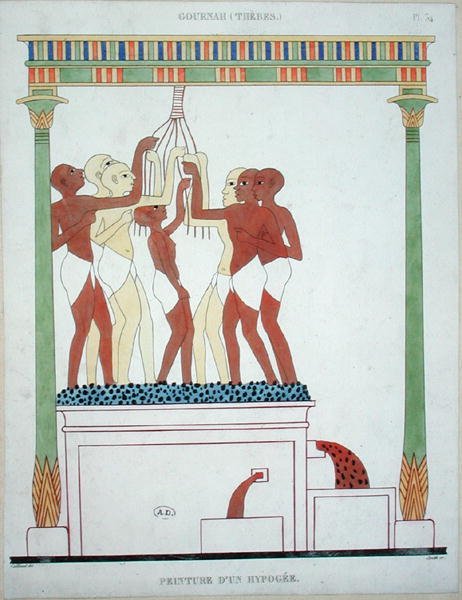 Druiven persen, kopie van een muurschildering uit Thebe, gegraveerd door Smith door Frederic (after) Cailliaud