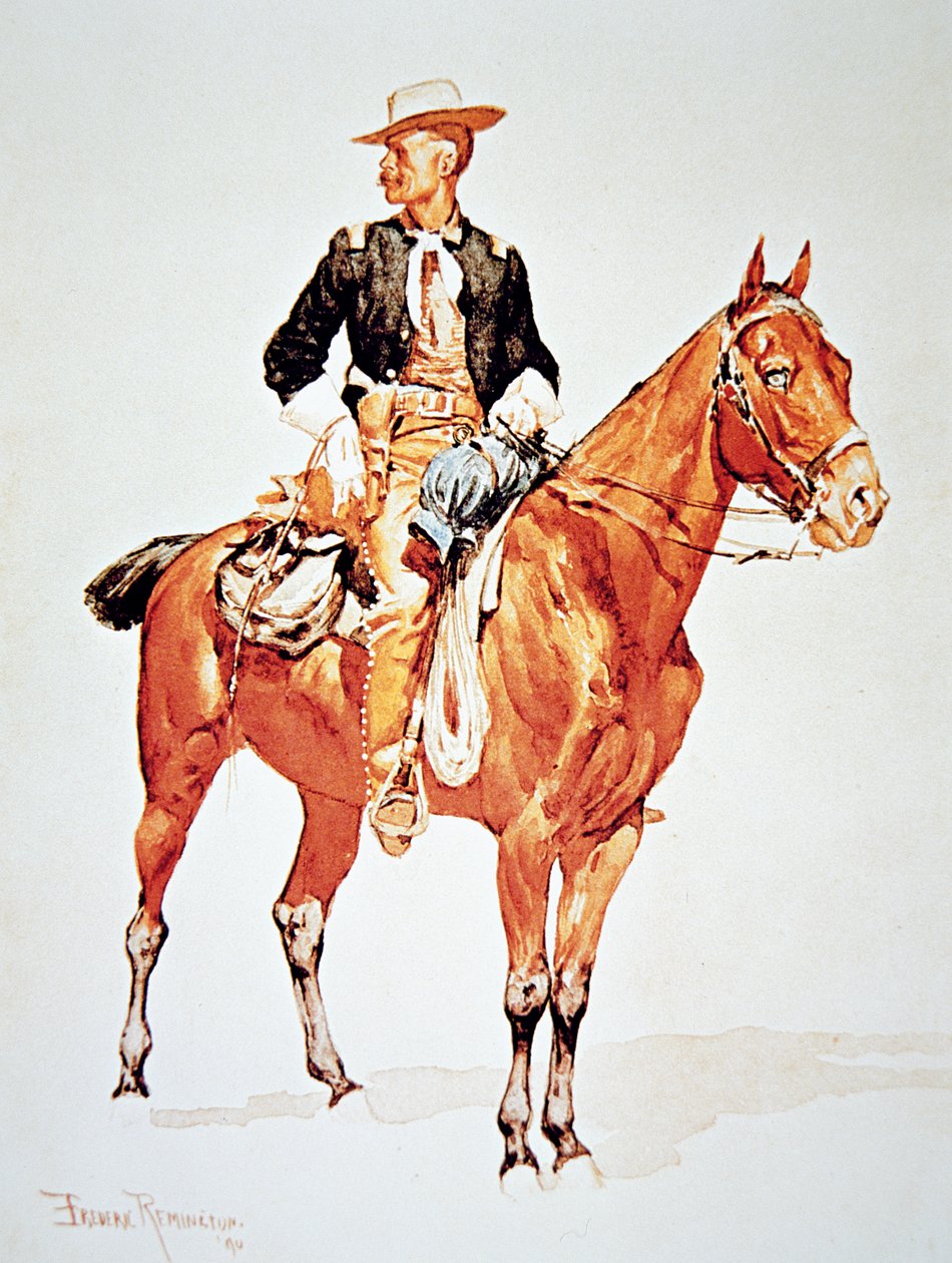 Luitenant S.C. Robertson, Hoofd van de Crow Scouts, naar een aquarel van 1890 door Frederic (after) Remington