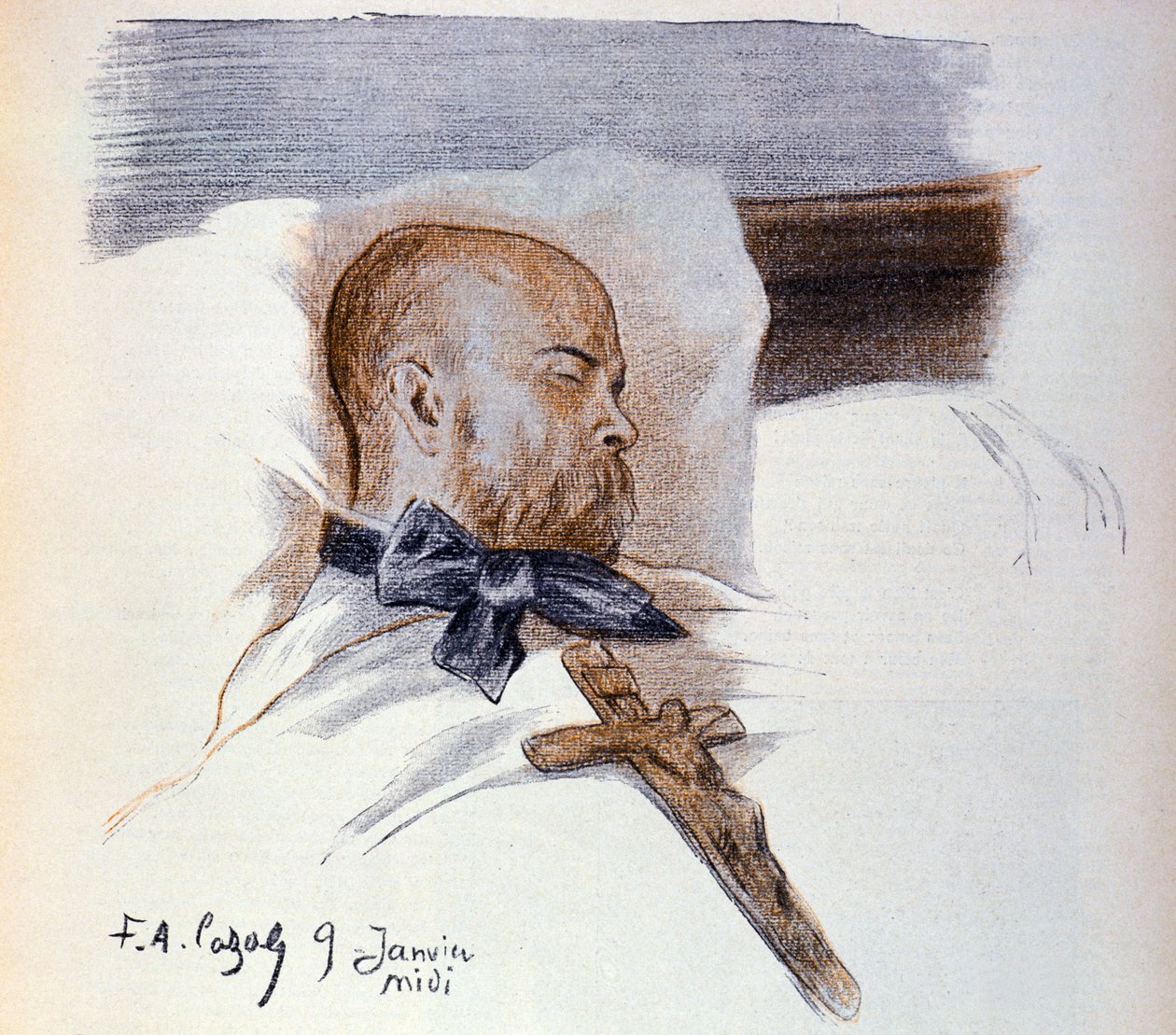 De Franse dichter Paul Verlaine (1844-1896) op zijn sterfbed (tekening) door Frederic Auguste Cazals