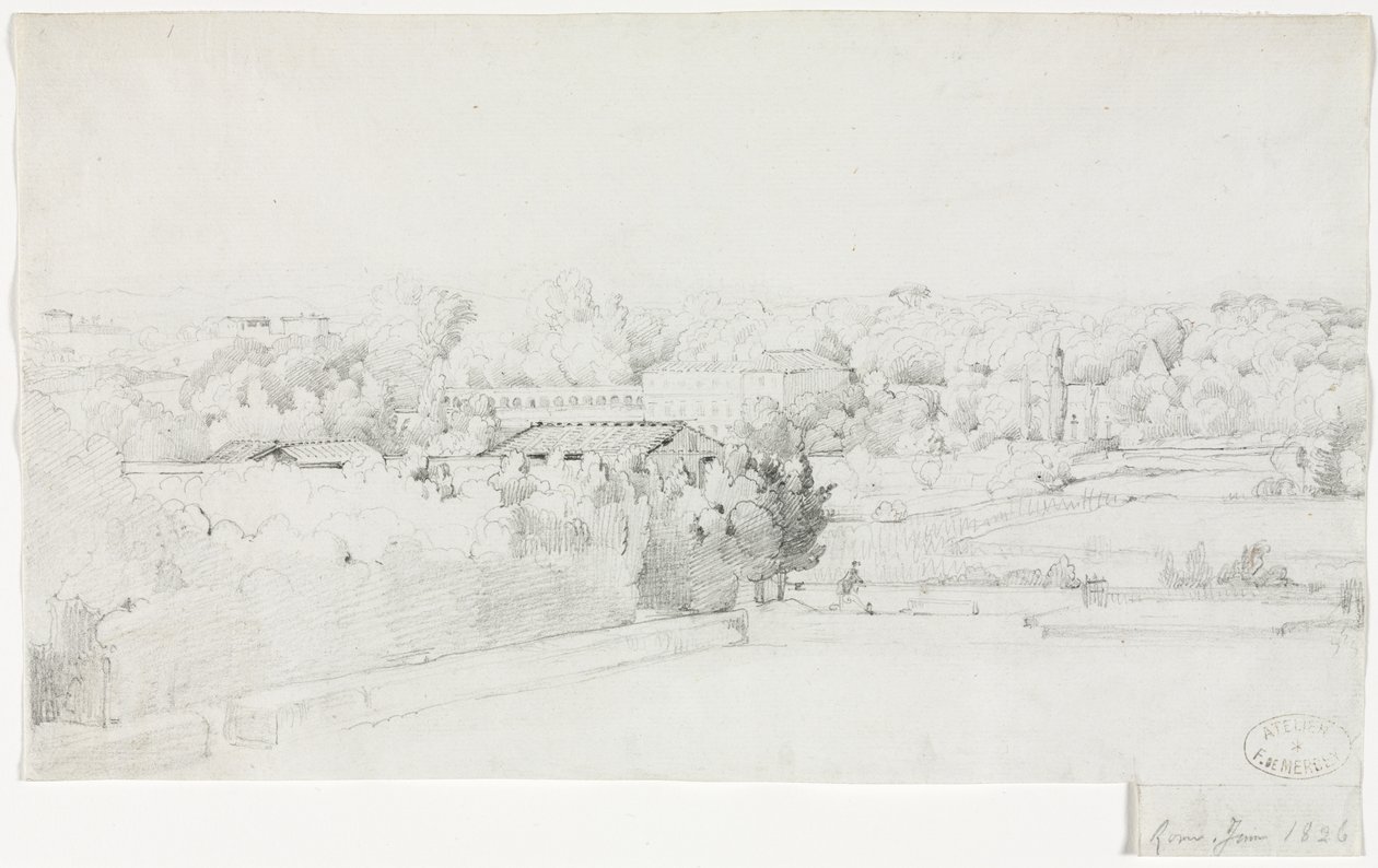 Uitzicht op de Villa Borghese en de Orangerie vanaf de Villa Medici door Frederic Bourgeois de Mercey