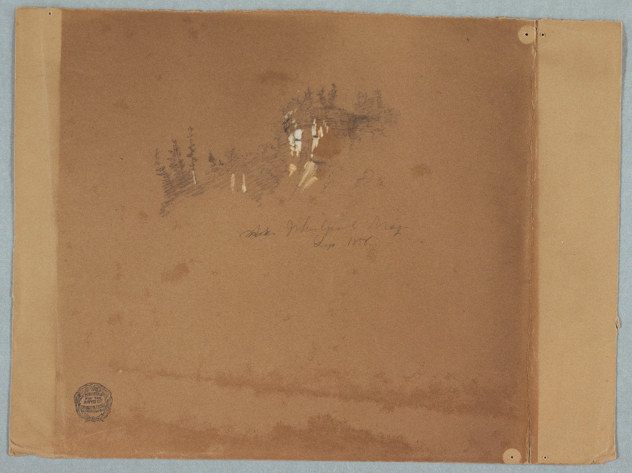 Tekening
Tekening, Niagara bij de draaikolk met bomen en een rots, september 1858 door Frederic Edwin Church