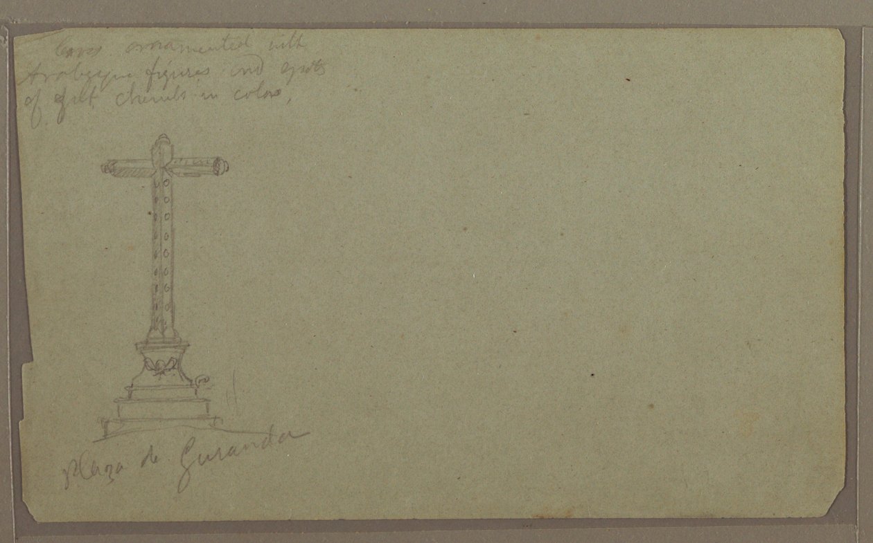 Tekening, Een kruis op het hoofdplein, Guaranda, 1857 door Frederic Edwin Church