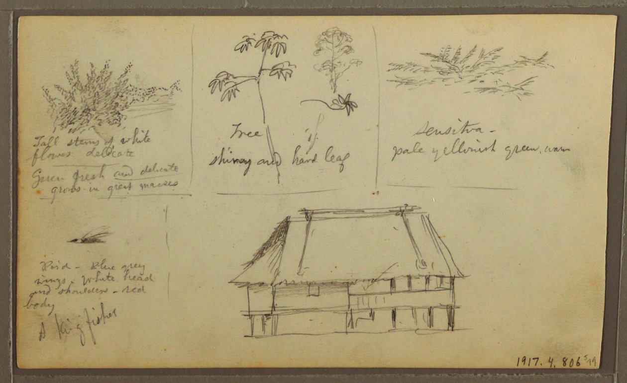 Tekening, Een fort; Verso: Botanische schetsen, Huis, 1857 door Frederic Edwin Church