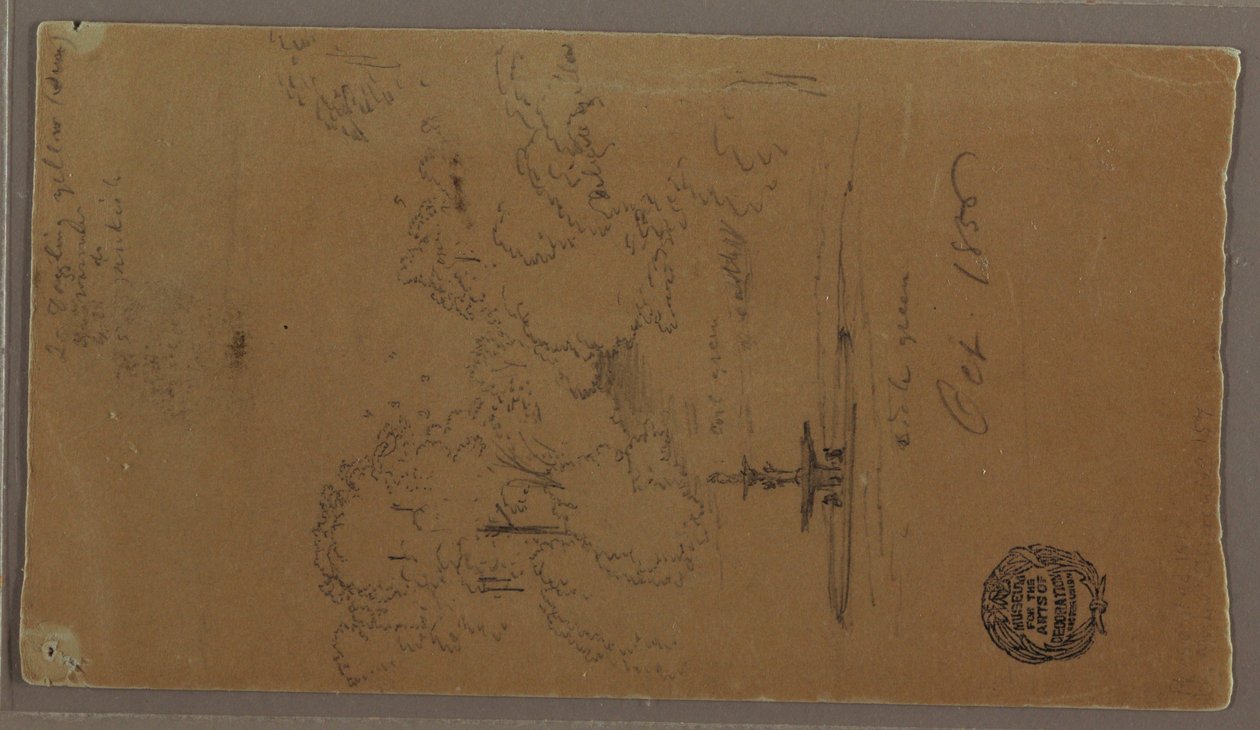 Tekening, Een fontein in een park, Niagara Falls, oktober 1856 door Frederic Edwin Church