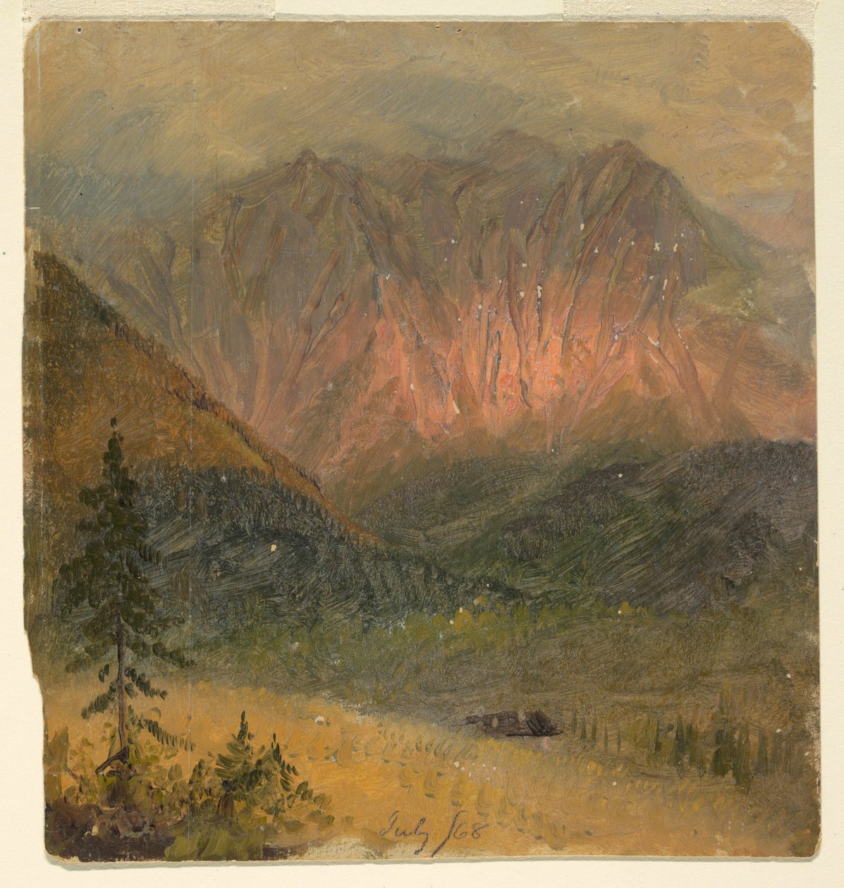 Tekening, Alpiene studie van een zonsondergang, juli 1868 door Frederic Edwin Church