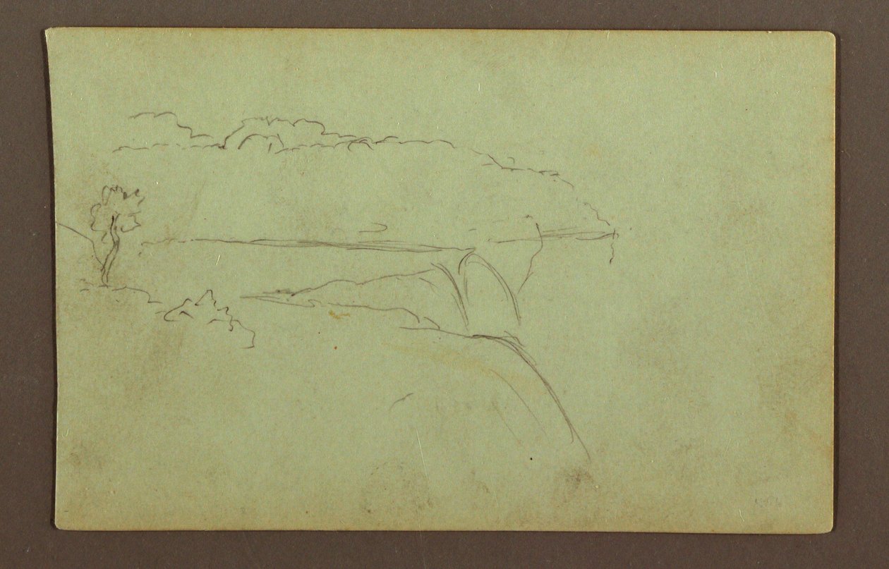 Tekening, American Falls Under a Cloudy Sky, Niagara River, mogelijk 1856 door Frederic Edwin Church