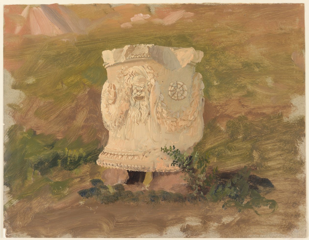 Tekening, Athene, beeldhouwwerk in het Dionysustheater, april 1869 door Frederic Edwin Church