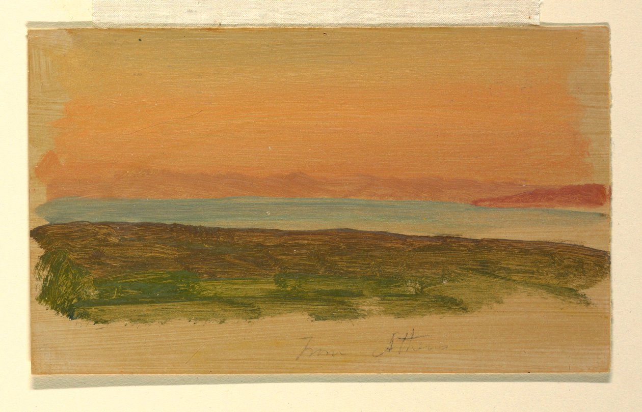 Tekening, Athene, uitzicht vanaf de zee, april 1869 door Frederic Edwin Church
