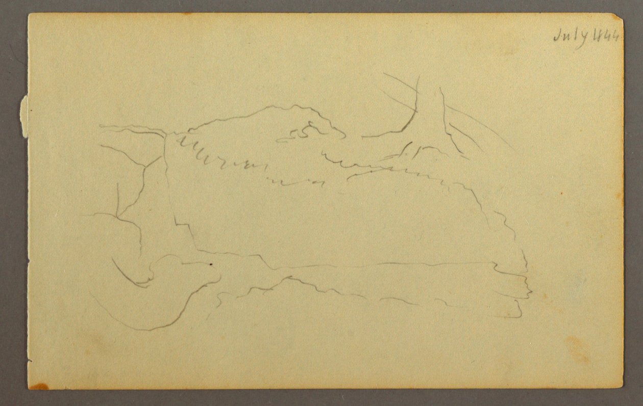 Tekening, Basis van een boom, keien, 1844 door Frederic Edwin Church